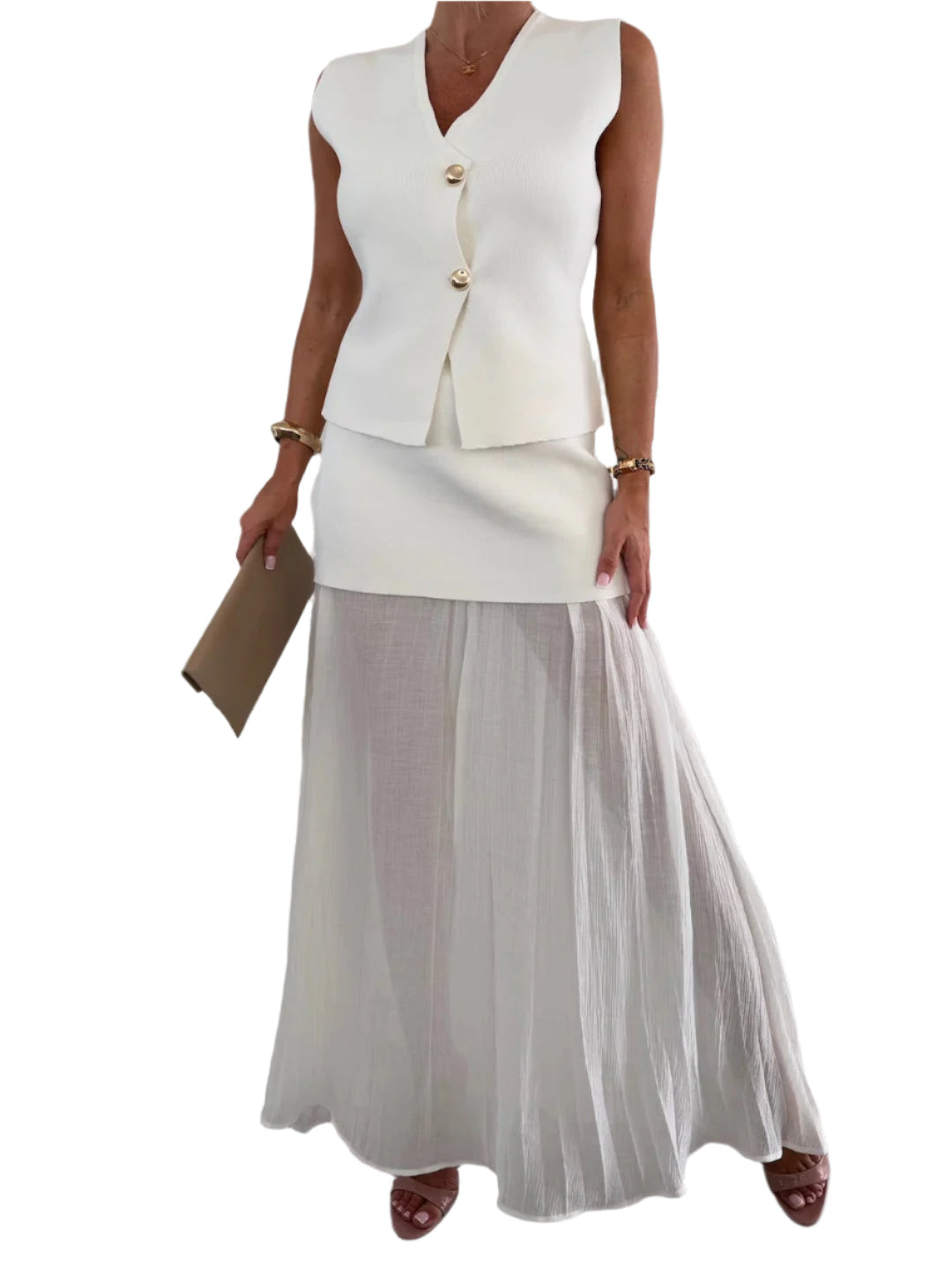 Lorine Set mit plissiertem Rock und Knopfleiste