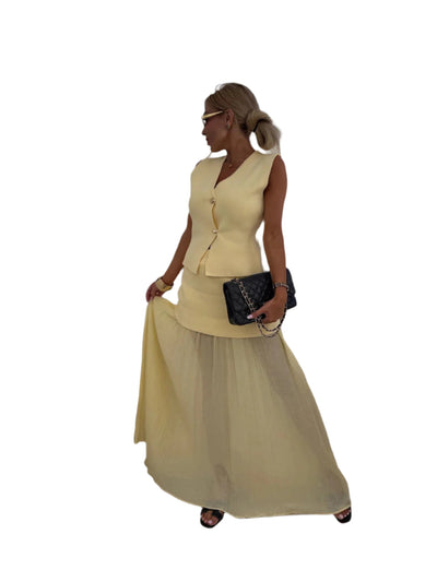 Lorine Set mit plissiertem Rock und Knopfleiste