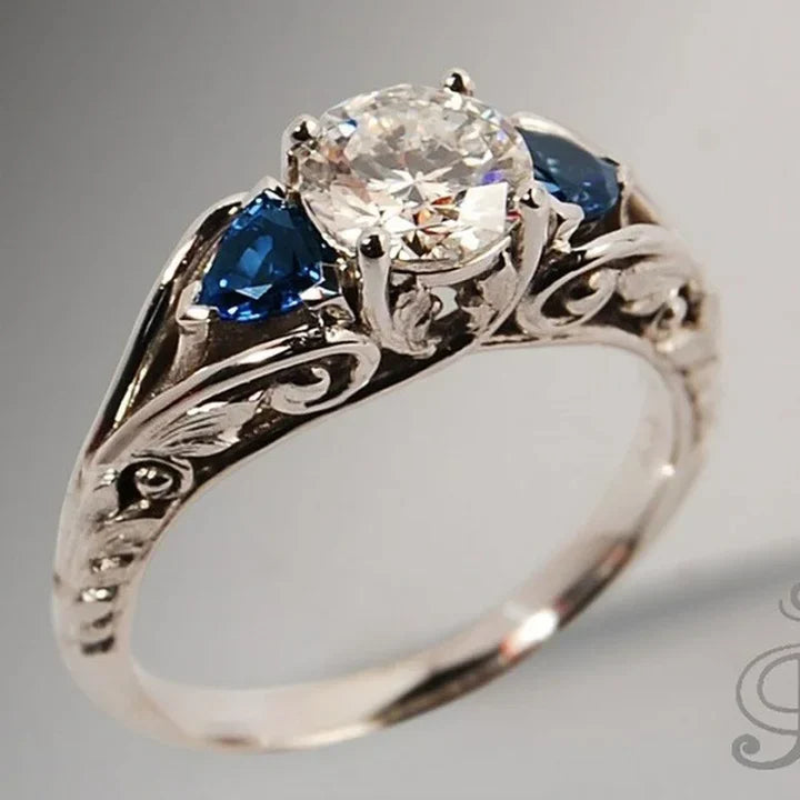 Vintage Blau Weiß Kristall Ring