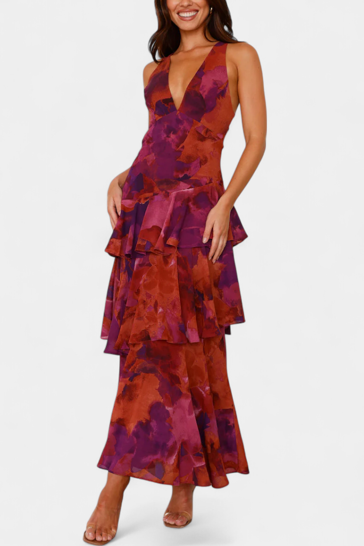 Kensie – Chiffonkleid Mit V-Ausschnitt Und Fließenden Lagen