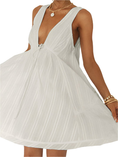 Clea - V-Ausschnitt ärmelloses Strick Sommerkleid