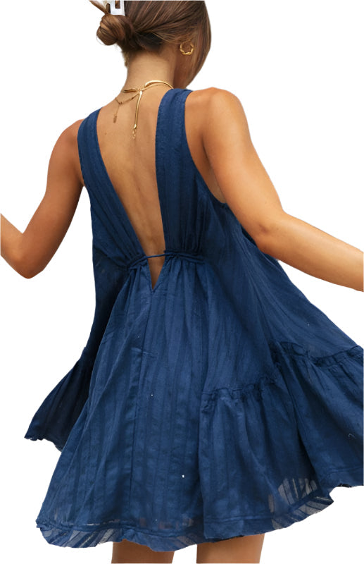 Clea - V-Ausschnitt ärmelloses Strick Sommerkleid