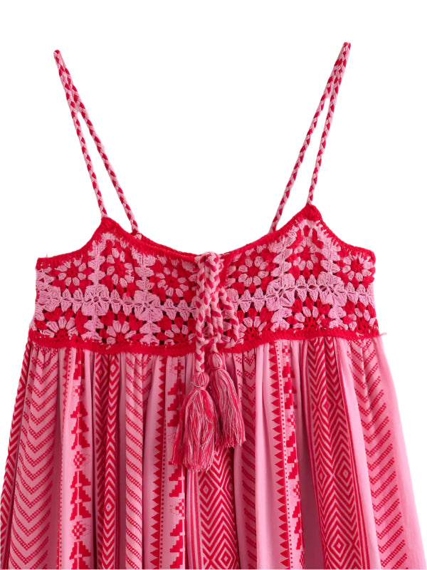 Josie - Häkeltes Patchwork Gestricktes Slip Maxi Kleid