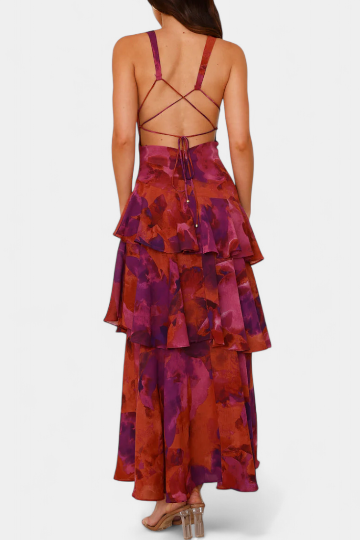 Domenica V-Ausschnitt Chiffonkleid mit eleganten, fließenden Lagen