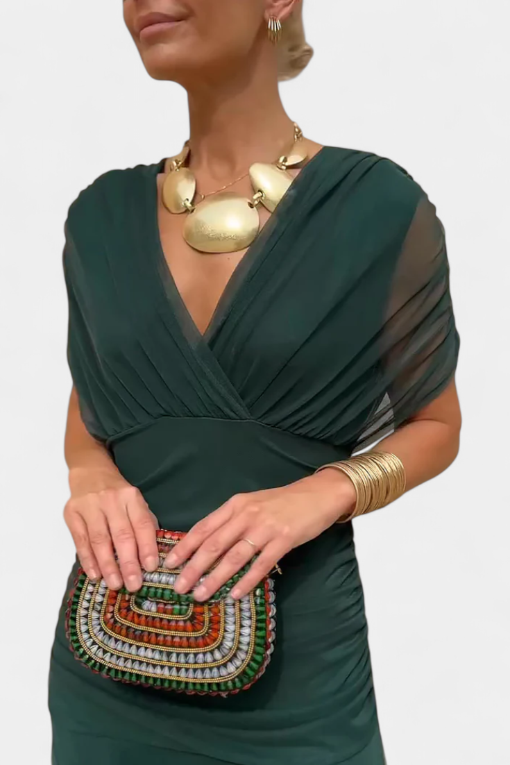 Alondra Maxikleid mit kreativem Blumenprint und V-Ausschnitt