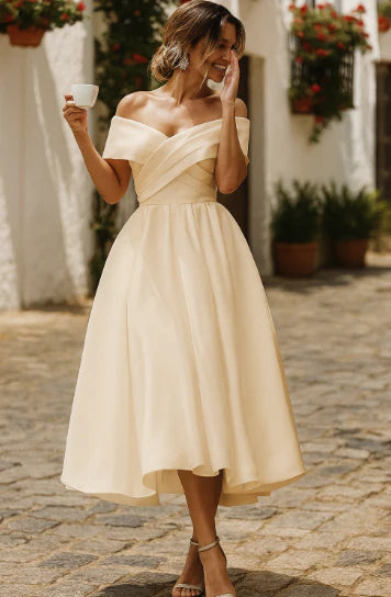 Elegantes Schulterfrei Brautkleid für Damen | Midi