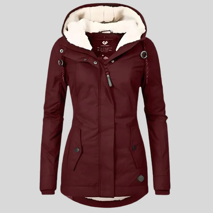 Lange Wasserdichte Winterjacke mit Kapuze und Innenfutter