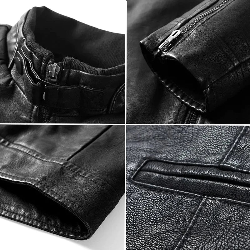 Herrenjacke aus Veganem Leder mit Reißverschlusstaschen