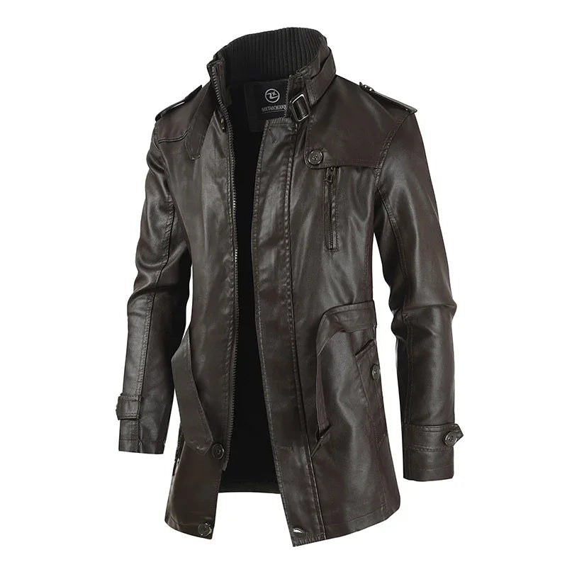 Paulin® | Elegante lange Motorradlederjacke