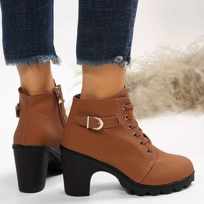 Lässige stiefel mit reißverschluss und absatz für damen