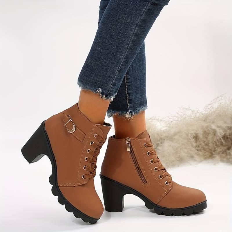 Lässige stiefel mit reißverschluss und absatz für damen