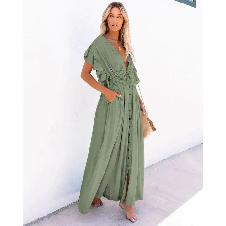 Puck™ - Maxi Grüne Ibiza Strandkleid