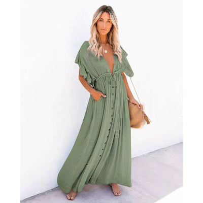 Puck™ - Maxi Grüne Ibiza Strandkleid