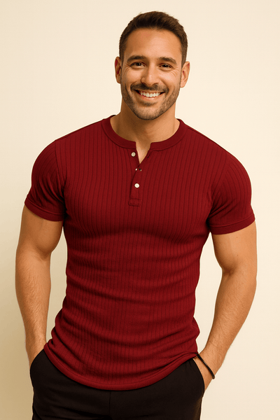 Geripptes Henley Kurzarmhemd