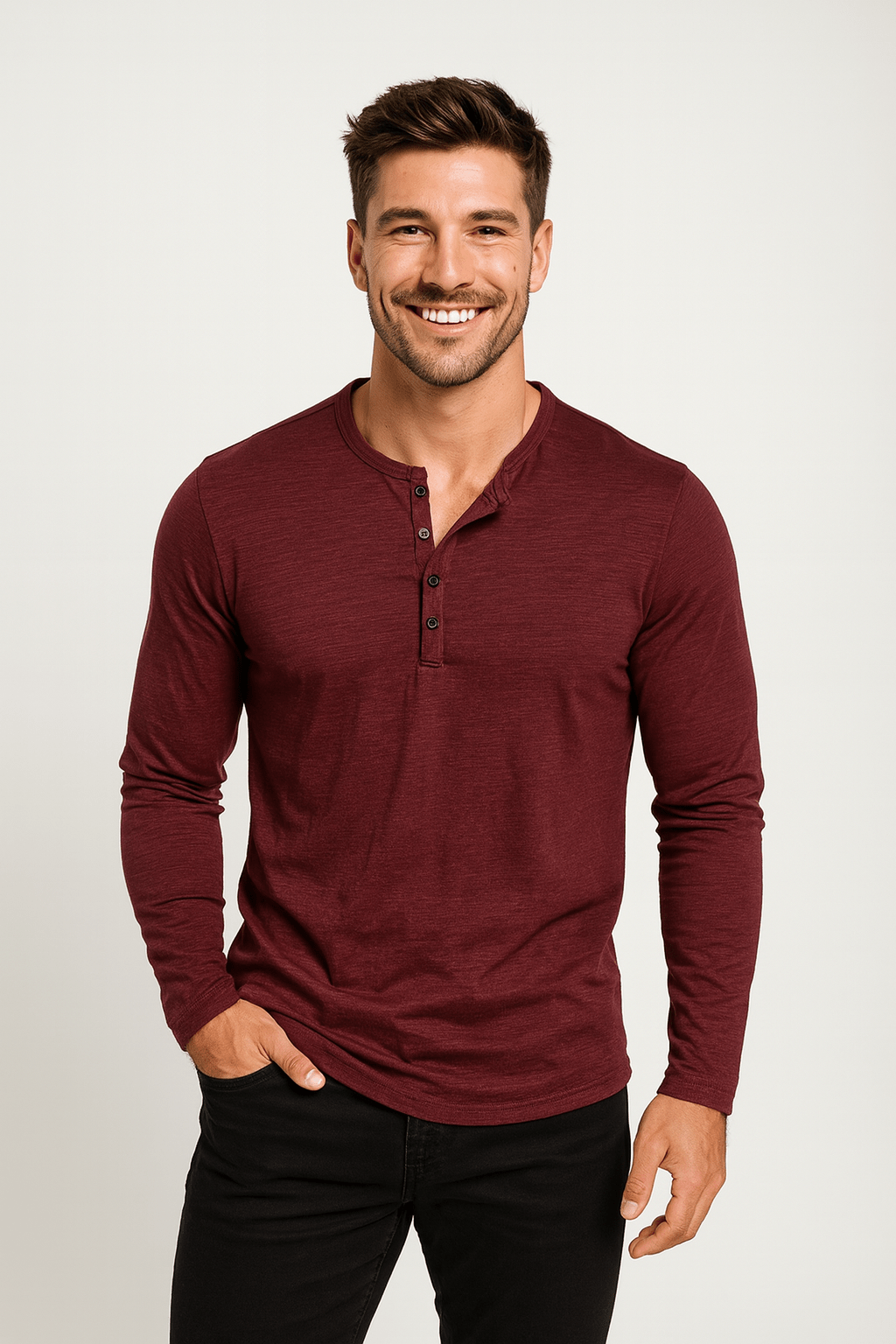 Knopfleisten Langarm Henley Shirt