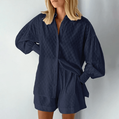 Hemd mit Knopfleiste und Shorts Set für Damen