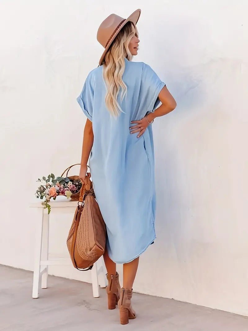 Denim Kleid mit Knöpfen und Tasche für Damen