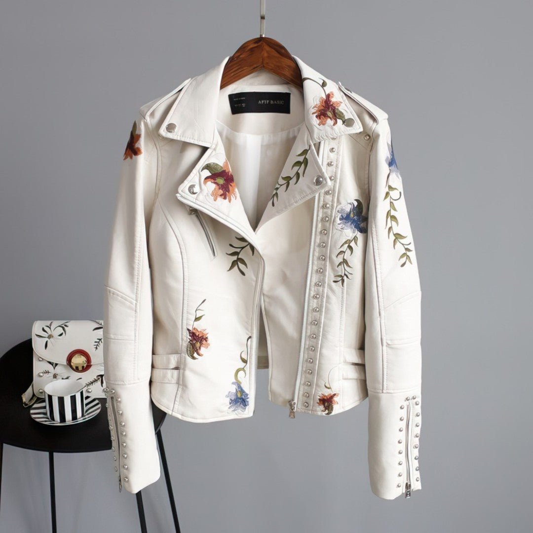 Modische Floral Vegane Lederjacke