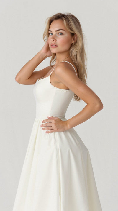 Tamara | fließendes schulterfreies midikleid