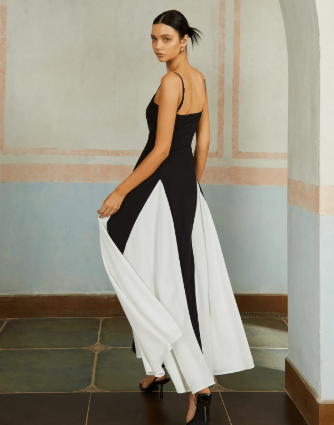 Victoria - Langes Kleid mit zweifarbigem Muster