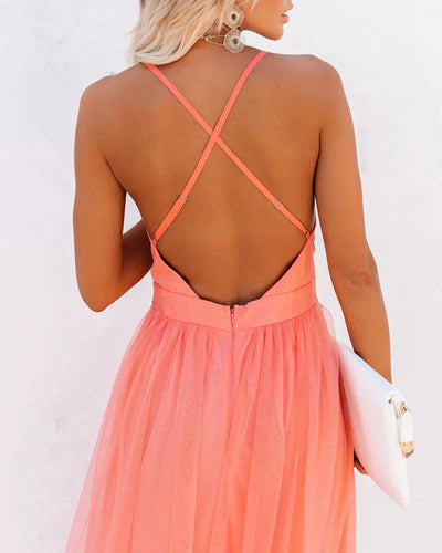 Damen Sommer Maxikleid in Pink mit tiefem V-Ausschnitt