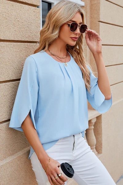 Raffinierte bluse mit falten und blumenärmeln für damen