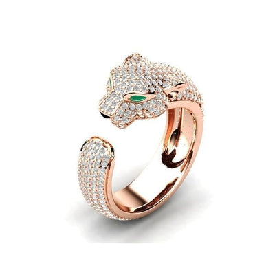 Verstellbarer Jaguar-Ring aus 18K Silber und Roségold mit grünen Zirkonia-Augen