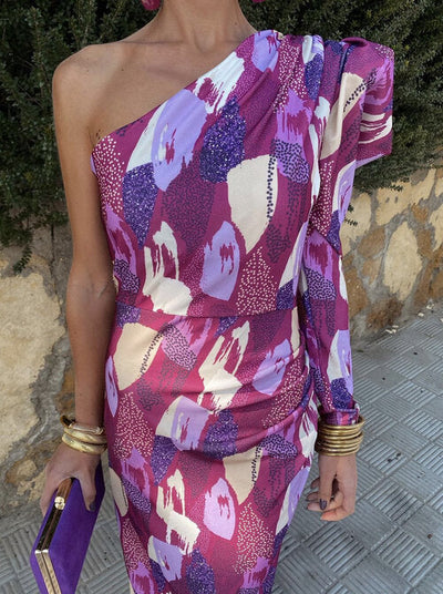 Yllana™ | Damen-Midikleid mit Schulterfreiem Design Lila