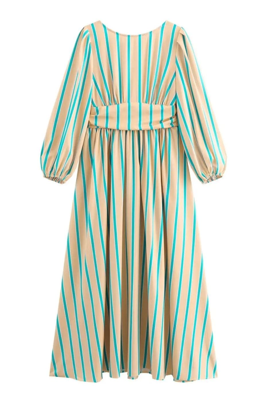Diana - Elegantes, gestreiftes, rückenfreies Maxikleid