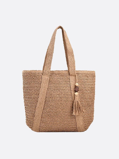 Sienna | Große Strohtasche mit Reißverschluss & Schulterriemen – Sommerliche Damen-Tote Bag mit Innentasche & Deko-Quaste