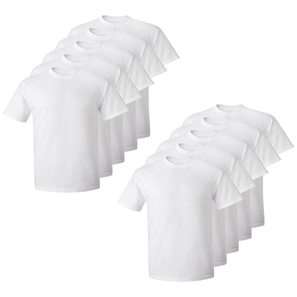 Set aus 10 Herren T- Shirts (Große Größen), 100% Baumwolle (strapazierfähig), Doppelkragen (verbreitert sich nicht), Regulärer Schnitt (komfortabel), WEISS (für jeden Stil)
