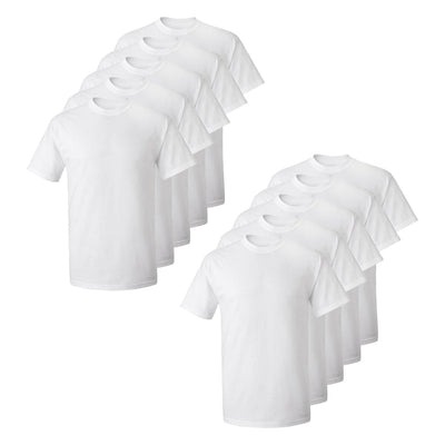 Set aus 10 Herren -T- Shirts, 100 % Baumwolle (Langlebig), Doppelkragen (WEITET SICH NICHT), Regular Fit (Bequem), WEISS (für jeden Stil)