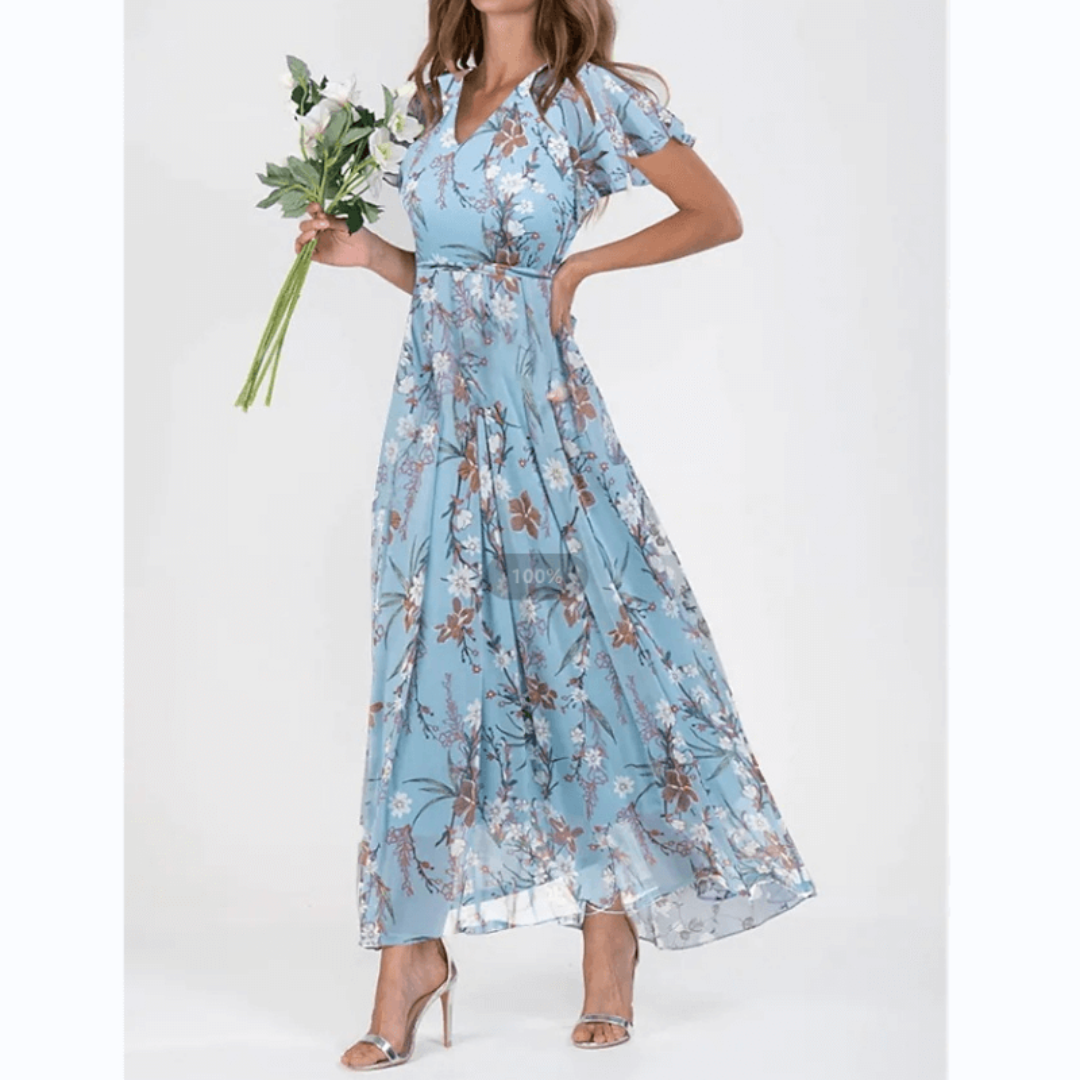 Cherie - Damen Sommer Formelles Blumen Hochzeitsgast Kleid Maxi