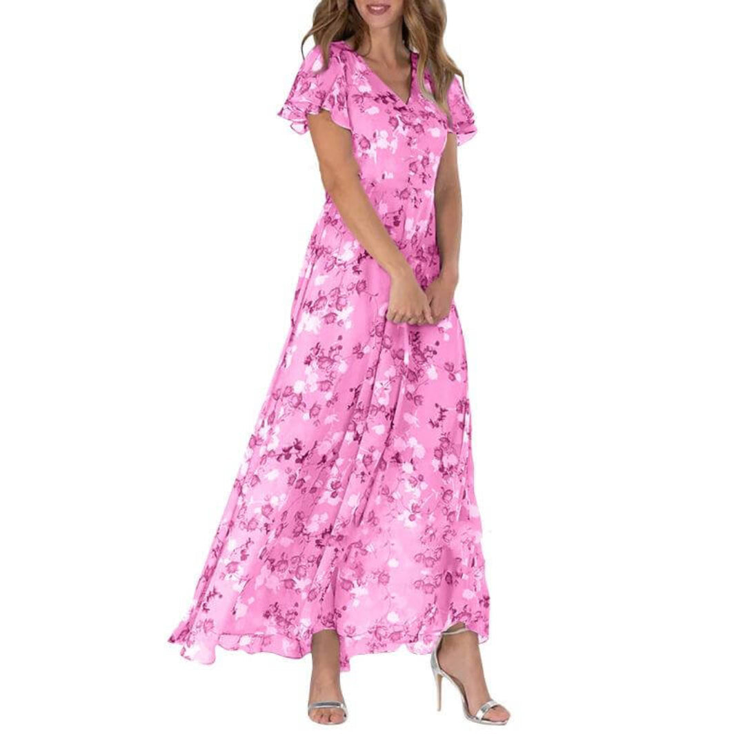 Cherie - Damen Sommer Formelles Blumen Hochzeitsgast Kleid Maxi