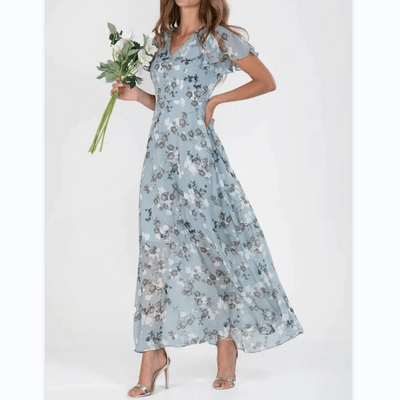 Cherie - Damen Sommer Formelles Blumen Hochzeitsgast Kleid Maxi