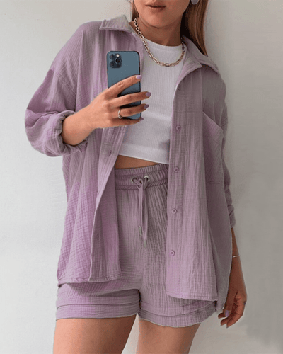 Zweiteiliges Damen Sommer Outfit mit Hemd und Hose – Mila