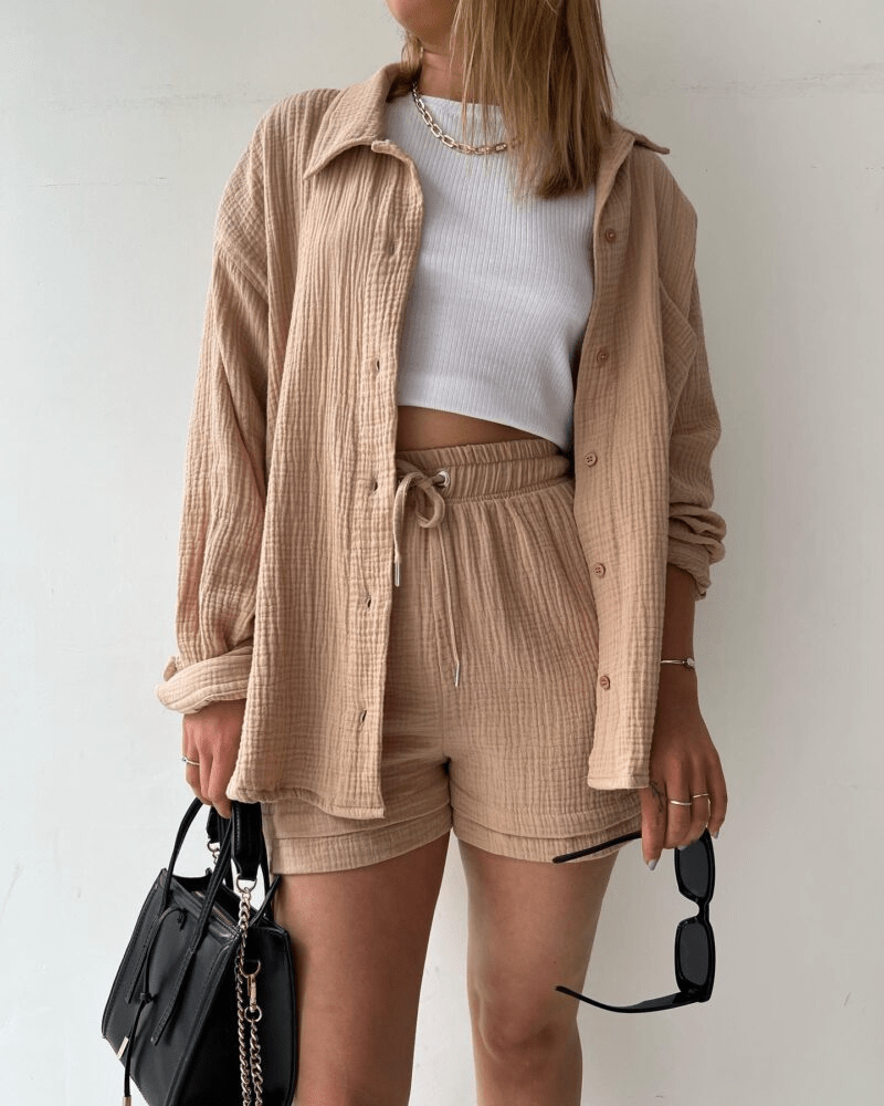 Zweiteiliges Damen Sommer Outfit mit Hemd und Hose – Mila