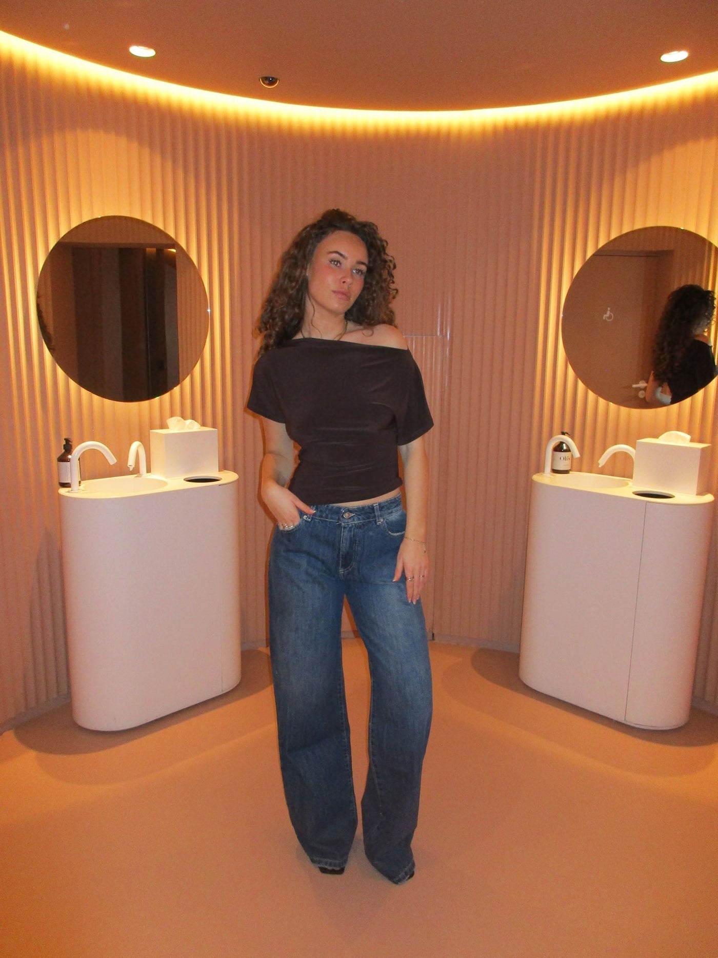 Damen Off-Shoulder Top Stretch Mesh Langarm