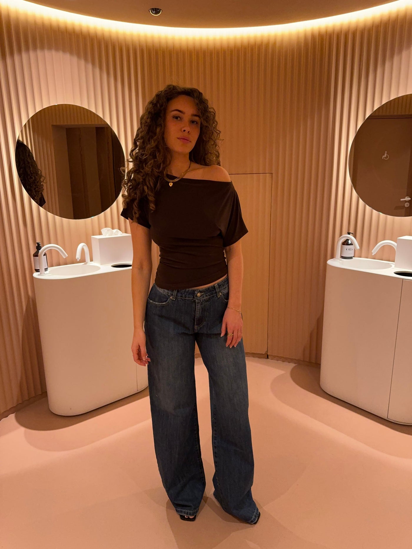 Damen Off-Shoulder Top Stretch Mesh Langarm