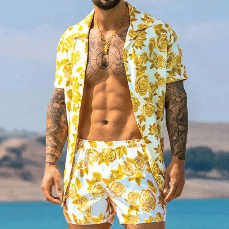 Zweiteiliges Herren Sommer Set mit Patchwork-Print – Malik
