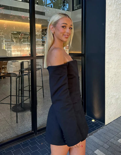 Blazer-Kleid Damen – Teal Blau, Gürtel & Knopfdetails