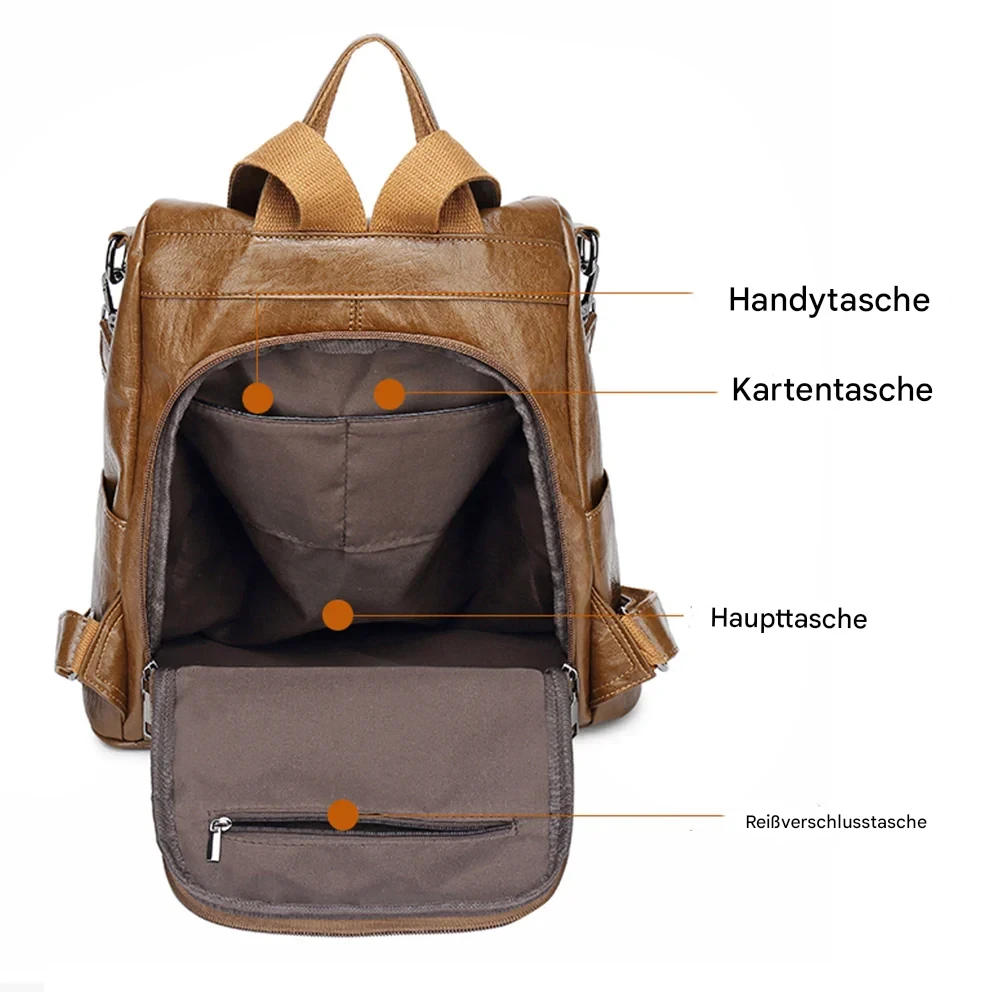 ZIRA | DIEBSTAHLSICHERER LEDERRUCKSACK