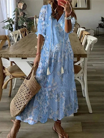 Sophia - Boho Vintage Sommerkleid mit V-Ausschnitt