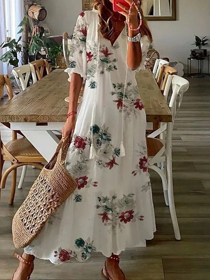 Sophia - Boho Vintage Sommerkleid mit V-Ausschnitt