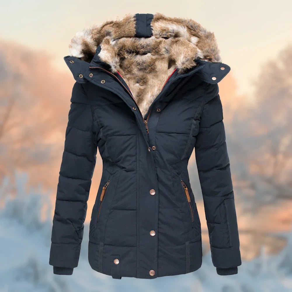 Winter Steppjacke mit Plüschfutter und Kapuze für Damen