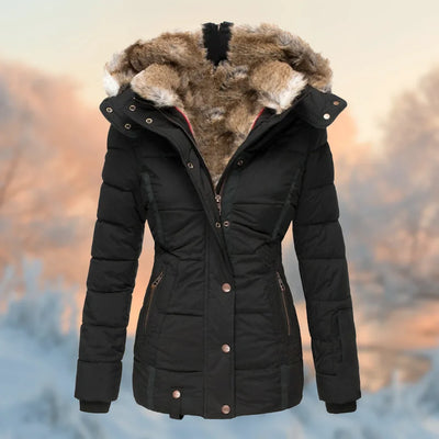 Winter Steppjacke mit Plüschfutter und Kapuze für Damen