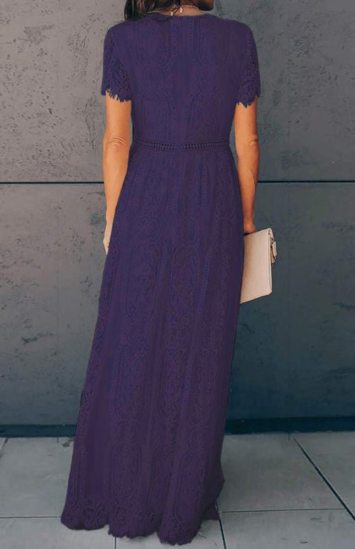 Élise Elegante Lange Kleid mit Offenen Details – Schicke Kurzarm Maxikleid