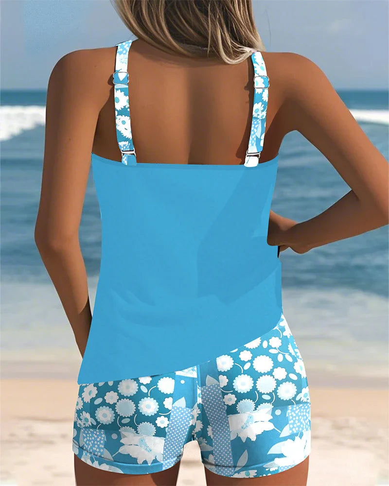Zweiteiliges Damen Tankini Set mit Blumenmuster und Shorts